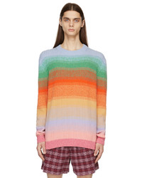 The Elder Statesman Multicolor Morph Stripe Crewneck Sweater