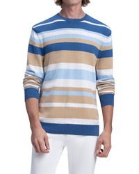 Bugatchi Stripe Cotton Crewneck Sweater In Cobalt At Nordstrom
