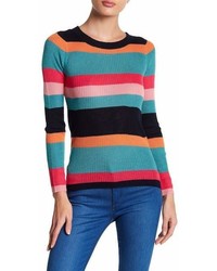 Cotton Emporium Stripe Print Crew Neck Pullover Sweater