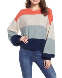 Madewell Striped Balloon Sleeve Pullover Sweater