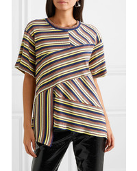 MARQUES ALMEIDA 7 For All Mankind Asymmetric Striped Ribbed Cotton Jersey T Shirt