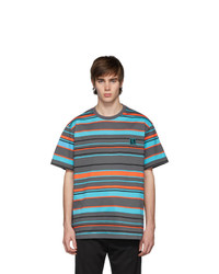 Wooyoungmi Blue And Orange Stripe Logo T Shirt