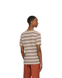 Gucci Brown And Beige Wool Gg Patch Stripes T Shirt