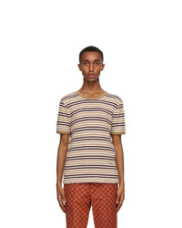Gucci Brown And Beige Wool Gg Patch Stripes T Shirt