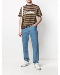 Études Etudes Striped Logo Print Cotton T Shirt