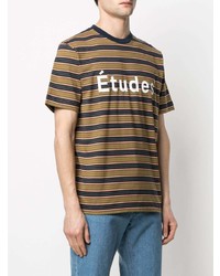 Études Etudes Striped Logo Print Cotton T Shirt