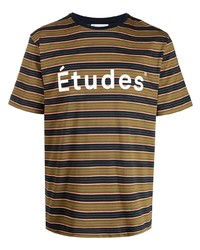 Études Etudes Striped Logo Print Cotton T Shirt