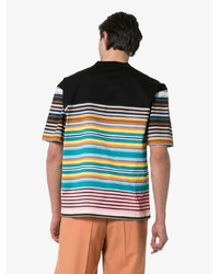 Prada Logo Patch Stripe Print Cotton T Shirt