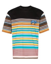 Prada Logo Patch Stripe Print Cotton T Shirt
