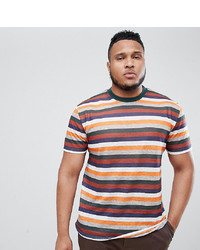 ASOS DESIGN Plus Relaxed T Shirt With Retro Stripe In Linen Look Fabric