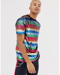 ASOS DESIGN Relaxed T Shirt In Sequin Stripe