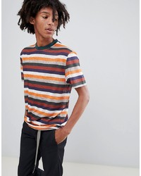 ASOS DESIGN Relaxed T Shirt With Retro Stripe In Linen Look Fabric