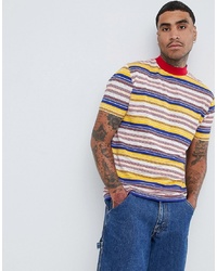 ASOS DESIGN Relaxed T Shirt With Retro Stripe On Viscose Slub With Turtleneck