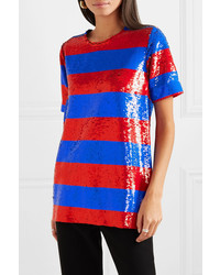 Halpern Striped Sequined Tulle T Shirt