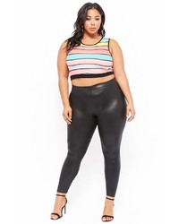 Forever 21 Plus Size Multicolor Striped Cropped Tank Top