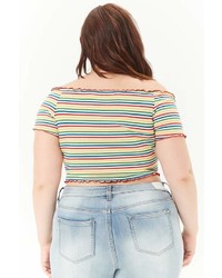 Forever 21 Plus Size Striped Off The Shoulder Crop Top