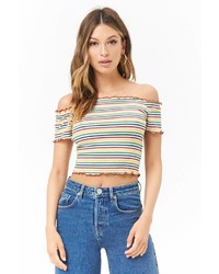 Forever 21 Striped Lettuce Edge Crop Top