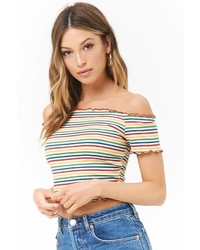 Forever 21 Striped Lettuce Edge Crop Top