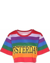 Alberta Ferretti Yesterday Striped Cotton Jersey Crop T Shirt