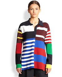Multi colored Horizontal Striped Long Sleeve Blouse
