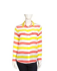 Equipment Signature Striped Long Sleeve Silk Blouse Blazing Yellowcoral