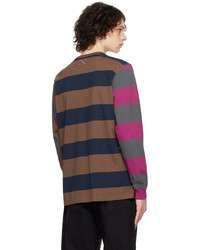 Pop Trading Company Brown Striped Long Sleeve T Shirt