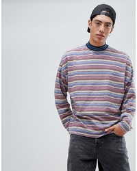 ASOS DESIGN Oversized Long Sleeve T Shirt With Retro Stripe And Tipped Rib