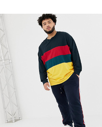 ASOS DESIGN Plus Oversized Long Sleeve T Shirt With Colour Block In Navy