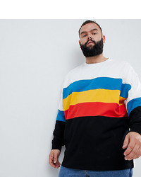 ASOS DESIGN Plus Oversized Longline Long Sleeve T Shirt With Bright Colour Block In White