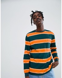 ASOS DESIGN Relaxed Long Sleeve T Shirt With Block Colour Stripe And Text Embroidery