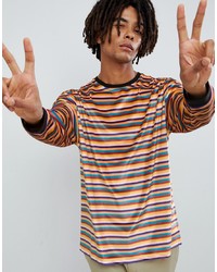 ASOS DESIGN Relaxed Velour Stripe Long Sleeve T Shirt In Retro Colours With Contrast Rib