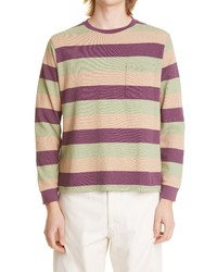 Beams Plus Stripe Long Sleeve Terry Pocket T Shirt In Purple At Nordstrom