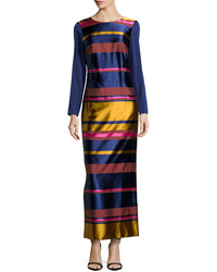 Trina Turk Striped Long Sleeve Maxi Dress Navymulti