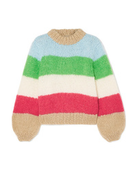 Ganni Julliard Striped Mohair And Wool Blend Sweater