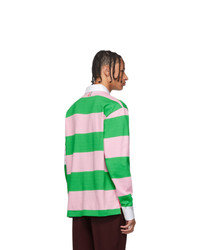 Thom Browne Green And Pink 4 Bar Oversized Long Sleeve Polo