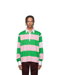 Thom Browne Green And Pink 4 Bar Oversized Long Sleeve Polo