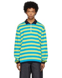 Sunnei Green Blue Knit Colorblocked Polo
