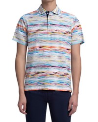 Bugatchi Digital Print Stripe Cotton Polo In Pink At Nordstrom