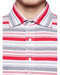Isaia Stripe Cotton Polo Shirt