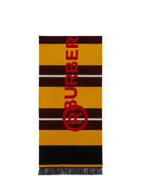 Burberry Burgundy And Yellow Striped Jacquard Scarf