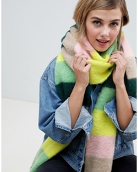 ASOS DESIGN Oversized Brushed Scarf In Stripe With Tassels