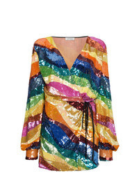 Multi colored Horizontal Striped Sequin Shift Dress
