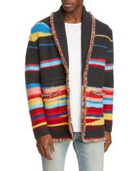 Multi colored Horizontal Striped Shawl Cardigan
