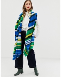 ASOS DESIGN Oversized Brushed Scarf In Yellow And Blue Stripe