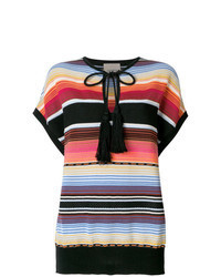 Multi colored Horizontal Striped Short Sleeve Blouse