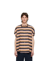 Paul Smith Pink And Brown Striped Short Sleeve Shirt