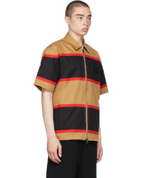 Burberry Tan Black Zippered Short Sleeve Shirt