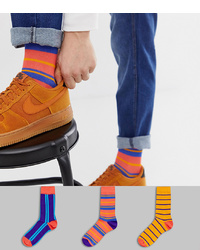 ASOS DESIGN Ankle Socks With Blue And Orange Stripe Design 3 Pack