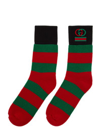 Gucci Red And Green Interlocking G Striped Socks