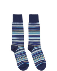 Paul Smith Two Pack Black And Blue Signature Stripe Socks